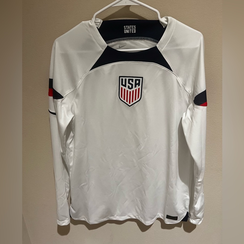 Long Sleeve Blank USMNT White Jersey Size L